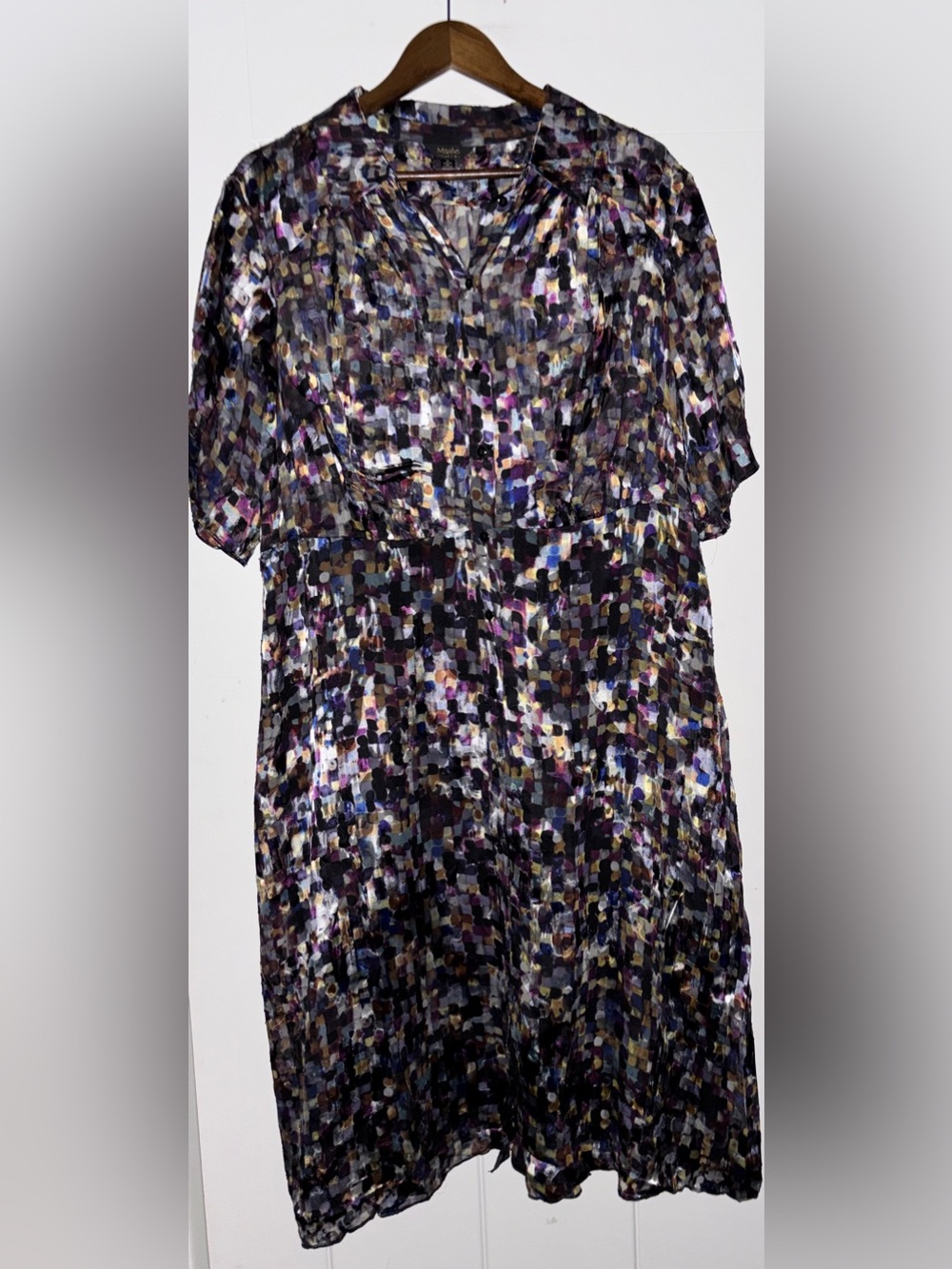 Maree Pour Toi Geometric  Silk Blend Print Midi Dress Women 16 Brunch Tea Party